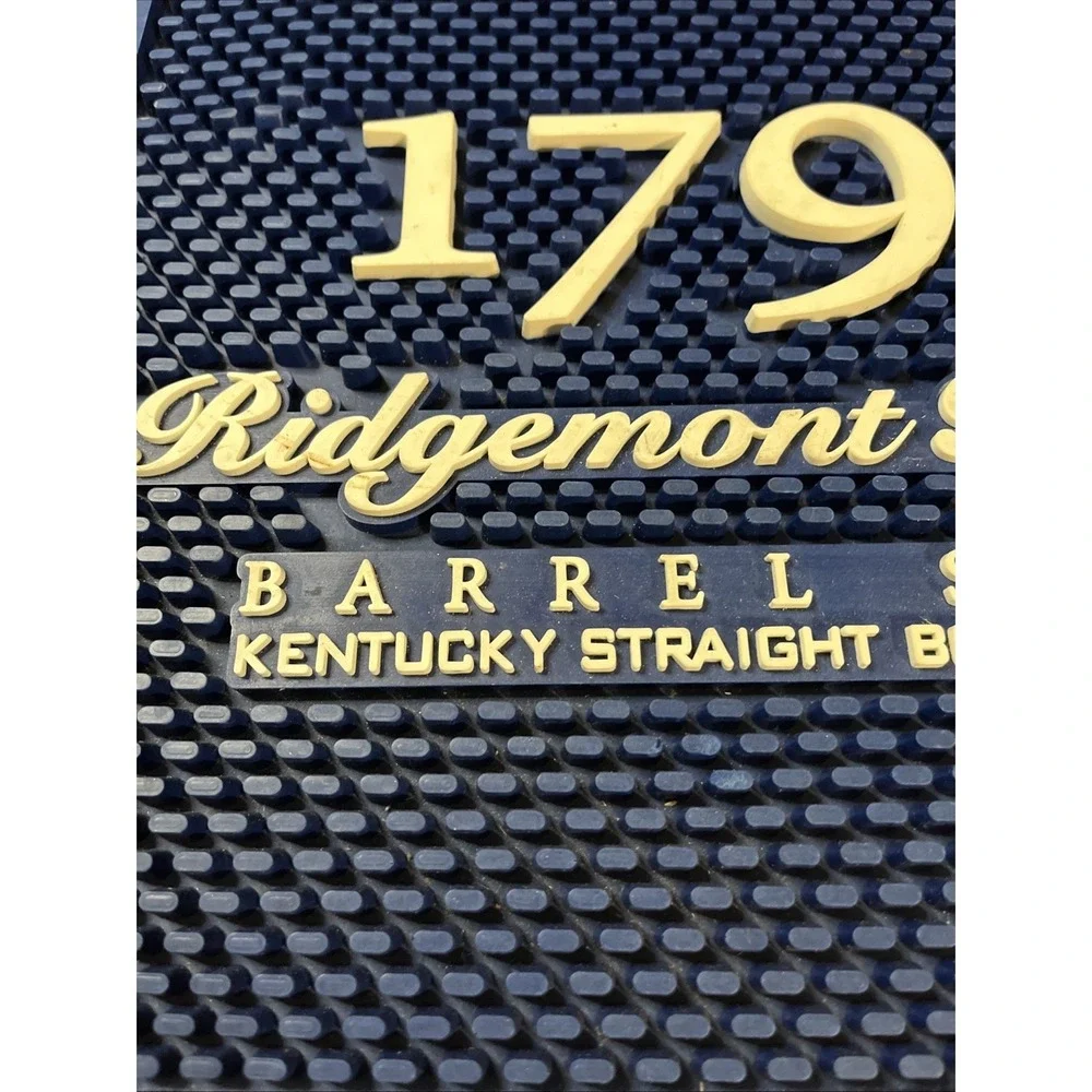 Ridgemont Reserve Bar Mat Blue 11x13 White Lettering Barrel Select Whiskey